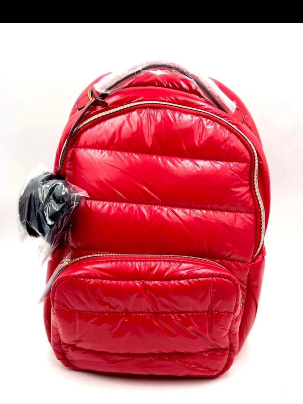 New! Estee Lauder  Fluffy  Backpack Makeup  Bag ~ Red Black Pom Pom